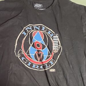 American Eagle Outfitters Black Inner Circle Graphic Tee with Red & Blue Logo